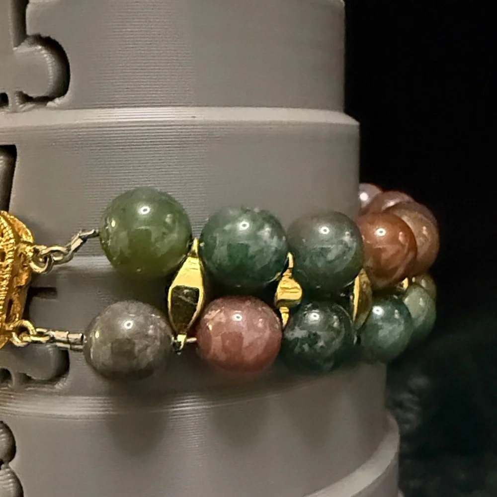 Gold Filigree Clasp Green‎ & Red Agate Beaded Bracelet - Women Jewelry